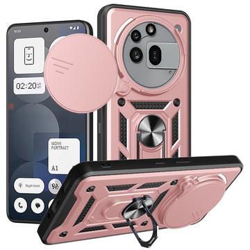 Husă Hibridă Nothing Phone (3a) Pro cu Inel Rotativ cu Ecran pentru Cameră - Auriu Roze