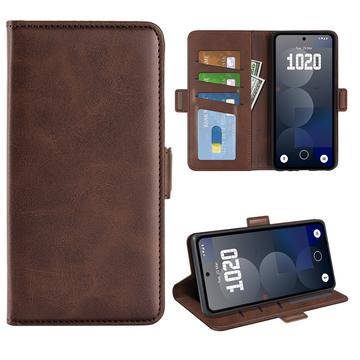 Husa Portofel Nothing Phone (3a) Pro cu închidere magnetică - textură vițel - maro
