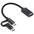 Adaptor Cablu USB 3.0 la USB-C / MicroUSB OTG Împletit din Nailon - Negru