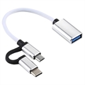 Adaptor Cablu USB 3.0 la USB-C / MicroUSB OTG Împletit din Nailon - Alb
