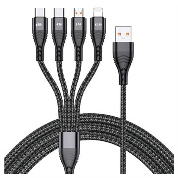 Cablu USB universal 4 în 1 împletit din nailon - 66W, 2m - Negru