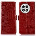 Husă Piele Portofel cu RFID OnePlus 13 - Crocodile - Roșu
