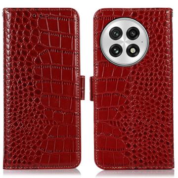 Husă Piele Portofel cu RFID OnePlus 13 - Crocodile - Roșu