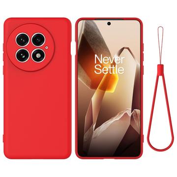 Husă din silicon lichid OnePlus 13 cu curea de mana - Roșu