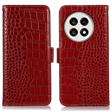 Husă Piele Portofel cu RFID OnePlus Ace 5/5 Pro/13R - Crocodile - Roșu