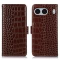Husă Piele Portofel cu RFID OnePlus Nord 4 - Crocodile - Maro