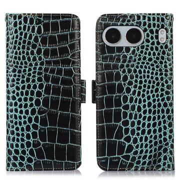Husă Piele Portofel cu RFID OnePlus Nord 4 - Crocodile - Verde