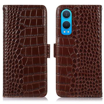 Husă Piele Portofel cu RFID OnePlus Nord CE4 Lite/Oppo K12x - Crocodile - Maro