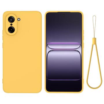 Husă din silicon lichid OnePlus Nord CE5 cu curea de mana - Galben