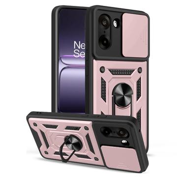 Husă Hibridă OnePlus Nord CE5 cu Inel Rotativ cu Ecran pentru Cameră - Auriu Roze