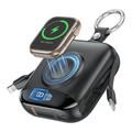 P007 Mini Power Bank 10000mAh cu USB-C, cabluri Lightning și încărcare wireless pentru Apple Watch - Negru