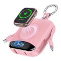 P007 Mini Power Bank 10000mAh cu USB-C, cabluri Lightning, încărcare wireless pentru Apple Watch - roz