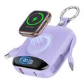 P007 Mini Power Bank 10000mAh cu USB-C, cabluri Lightning și încărcare wireless pentru Apple Watch - Violet