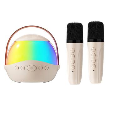 P9 Difuzor portabil Karaoke Bluetooth pentru copii cu RGB și 2 microfoane wireless - Bej