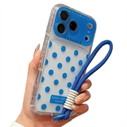 iPhone 17 Pro Max Husă PC / TPU cu folie pentru lentilă și curea - Polka Dot - Albastru