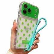 iPhone 17 Pro Max Husă PC / TPU cu folie pentru lentilă și curea - Polka Dot - Verde