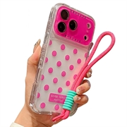 iPhone 17 Pro Max Husă PC / TPU cu folie pentru lentilă și curea - Polka Dot - Roz Intens