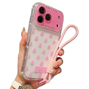 iPhone 17 Pro Max Husă PC / TPU cu folie pentru lentilă și curea - Polka Dot - Roz