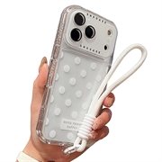 iPhone 17 Pro Max Husă PC / TPU cu folie pentru lentilă și curea - Polka Dot - Alb