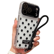 iPhone 17 Pro/18 Pro Husă PC / TPU cu folie pentru lentilă și curea - Polka Dot - Negru