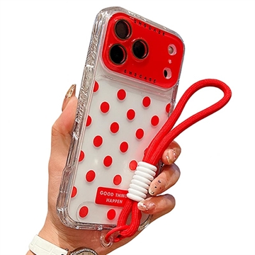 iPhone 17 Pro Husă PC / TPU cu folie pentru lentilă și curea - Polka Dot - Roșu