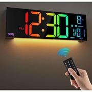 Ceas cu alarmă digital LED PH-01 de 16" - ecran RGB, alarmă dublă, telecomandă - negru