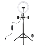 PULUZ PKT3066B 10.2" Suport cu trepied pentru clemă pentru telefon mobil cu LED Selfie Ring Light pentru filmări video YouTube Blogger
