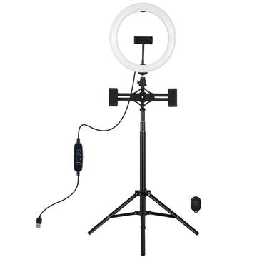 PULUZ PKT3066B 10.2" Suport cu trepied pentru clemă pentru telefon mobil cu LED Selfie Ring Light pentru filmări video YouTube Blogger