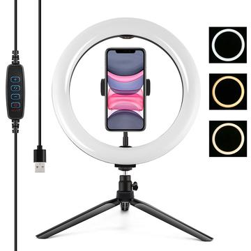 PULUZ PKT3071B 10.2" 26cm USB Dimmable LED Ring Lights Vlogging Selfie Photography Video Fill Light cu suport pentru trepied