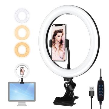 PULUZ PKT3126B LED Ring Light Kit 10.2" 26cm Videoconferință de iluminat 3 culori reglabile 10 niveluri de luminozitate pentru camera smartphone YouTube TikTok Self-Portrait