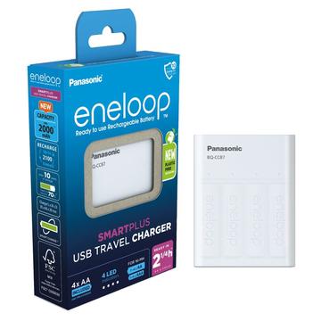 Panasonic Eneloop BQ-CC87 SmartPlus USB încărcător de baterii Eneloop BQ-CC87 cu 4 baterii AA reîncărcabile 2000mAh