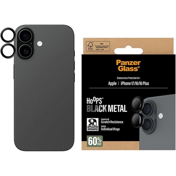 Protector pentru lentile de cameră iPhone 17/16/16 Plus PanzerGlass Hoops - negru