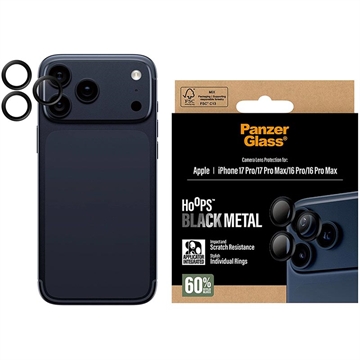 Protector pentru lentile de cameră iPhone 17 Pro/17 Pro Max/16 Pro/16 Pro Max PanzerGlass Hoops - negru