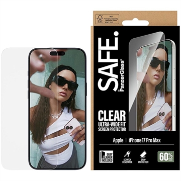 Protector de ecran din sticlă temperată iPhone 17 Pro Max PanzerGlass Safe Ultra-Wide Fit - 9H - Transparent