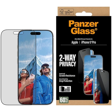 Protector de ecran confidențialitate iPhone 17 Pro PanzerGlass Ultra-Wide Fit EasyAligner 2-Way - 9H - Margine neagră