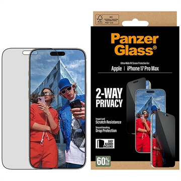 Protector de ecran confidențialitate iPhone 17 Pro Max PanzerGlass Ultra-Wide Fit EasyAligner 2-Way - 9H - Margine neagră