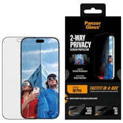 iPhone 18 Pro - Protector de ecran PanzerGlass cu acoperire ultra-largă, cu tehnologia FastFit In-A-Box și protecție de confidențialitate bidirecțională - 9H - Margine neagră