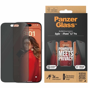 Geam Protecție Ecran iPhone 15 Pro - PanzerGlass Ultra-Wide Fit Privacy EasyAligner - Marginea neagră