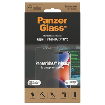 Geam Protecție Ecran - 9H - iPhone 13/13 Pro/14 - PanzerGlass Ultra-Wide Fit Privacy EasyAligner - Marginea neagră