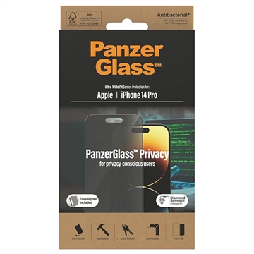 Geam Protecție Ecran - 9H - iPhone 14 Pro - PanzerGlass Ultra-Wide Fit Privacy EasyAligner - Marginea neagră