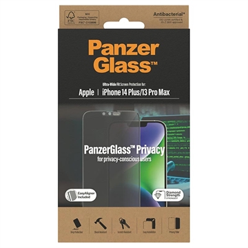 Geam Protecție Ecran - 9H - iPhone 13 Pro Max/14 Plus - PanzerGlass Ultra-Wide Fit Privacy EasyAligner - Marginea neagră