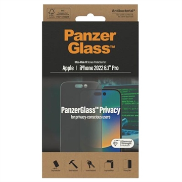 Geam Protecție Ecran - 9H - iPhone 14 Pro - PanzerGlass Ultra-Wide Fit Privacy - Negru