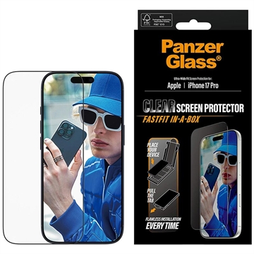 Protector de ecran din sticlă călită iPhone 17 Pro PanzerGlass Ultra-Wide Fit cu FastFit In-A-Box - 9H - Margine neagră