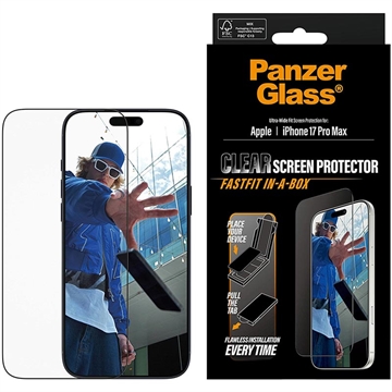 Protector de ecran iPhone 17 Pro Max PanzerGlass Ultra-Wide Fit cu FastFit In-A-Box - 9H - Margine neagră