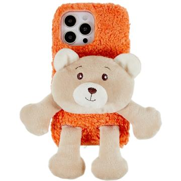 Husă TPU iPhone 14 Pro - 3D Plush Doll - Portocaliu / Urs