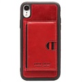 Husă TPU pentru iPhone XR acoperită cu piele Pierre Cardin cu suport - roșu