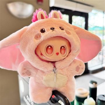 Salopeta cu glugă din pluș cu tematică animală pentru păpușa Labubu 17cm - Rabbit