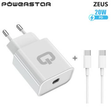 Încărcător de perete Powerstar Zeus Zeus cu cablu USB-C - 20W - alb