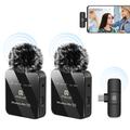 Microfon lavalier dual fără fir Puluz PU648B cu receptor Type-C - 2 buc. - Negru