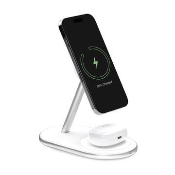 Stație de încărcare wireless Puro Mag Station 2 în 1 - alb